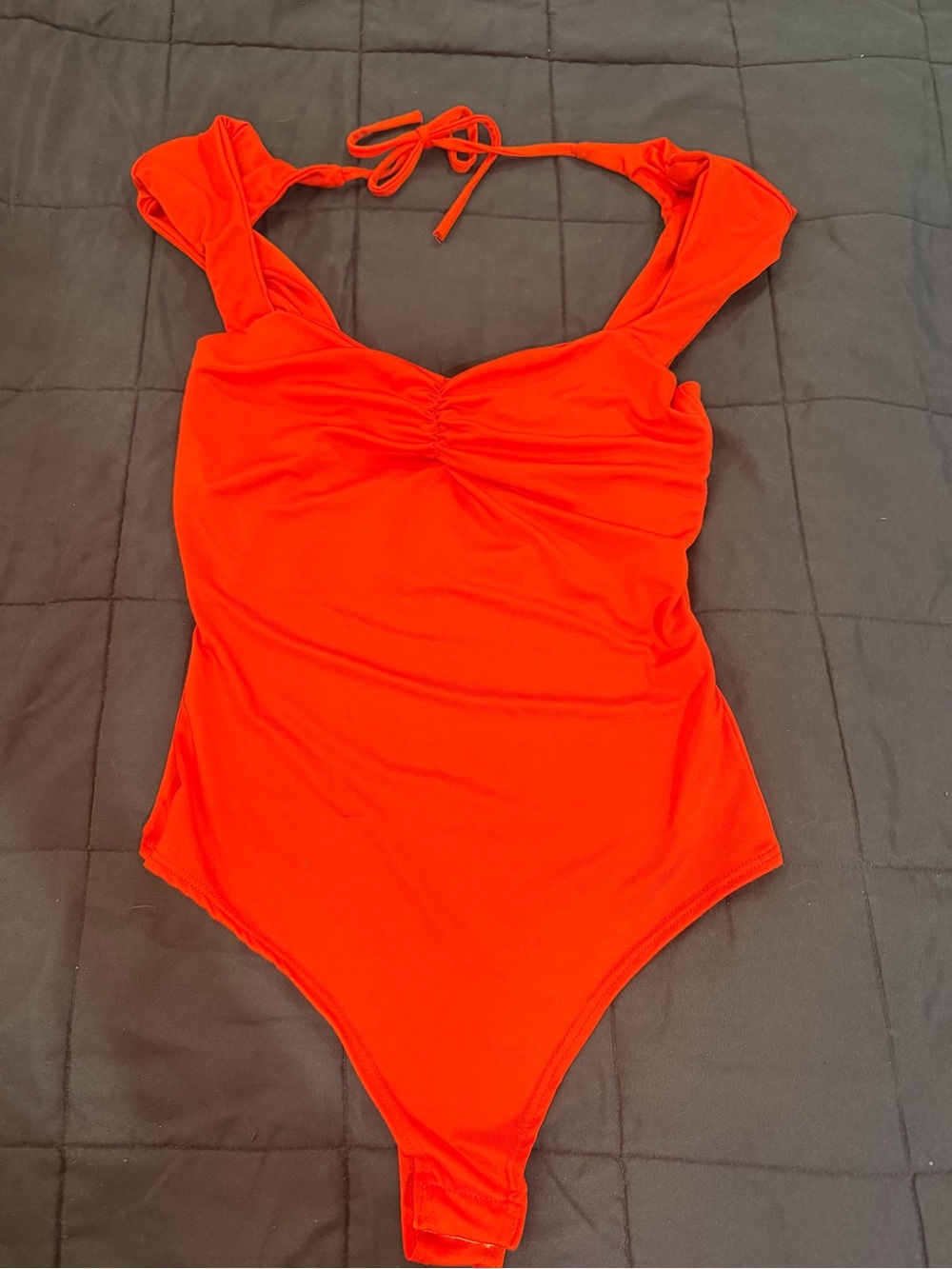 Bright Red Women’s Bodysuit with Ruched Front